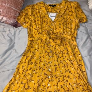 Yellow Floral Front- tie dress